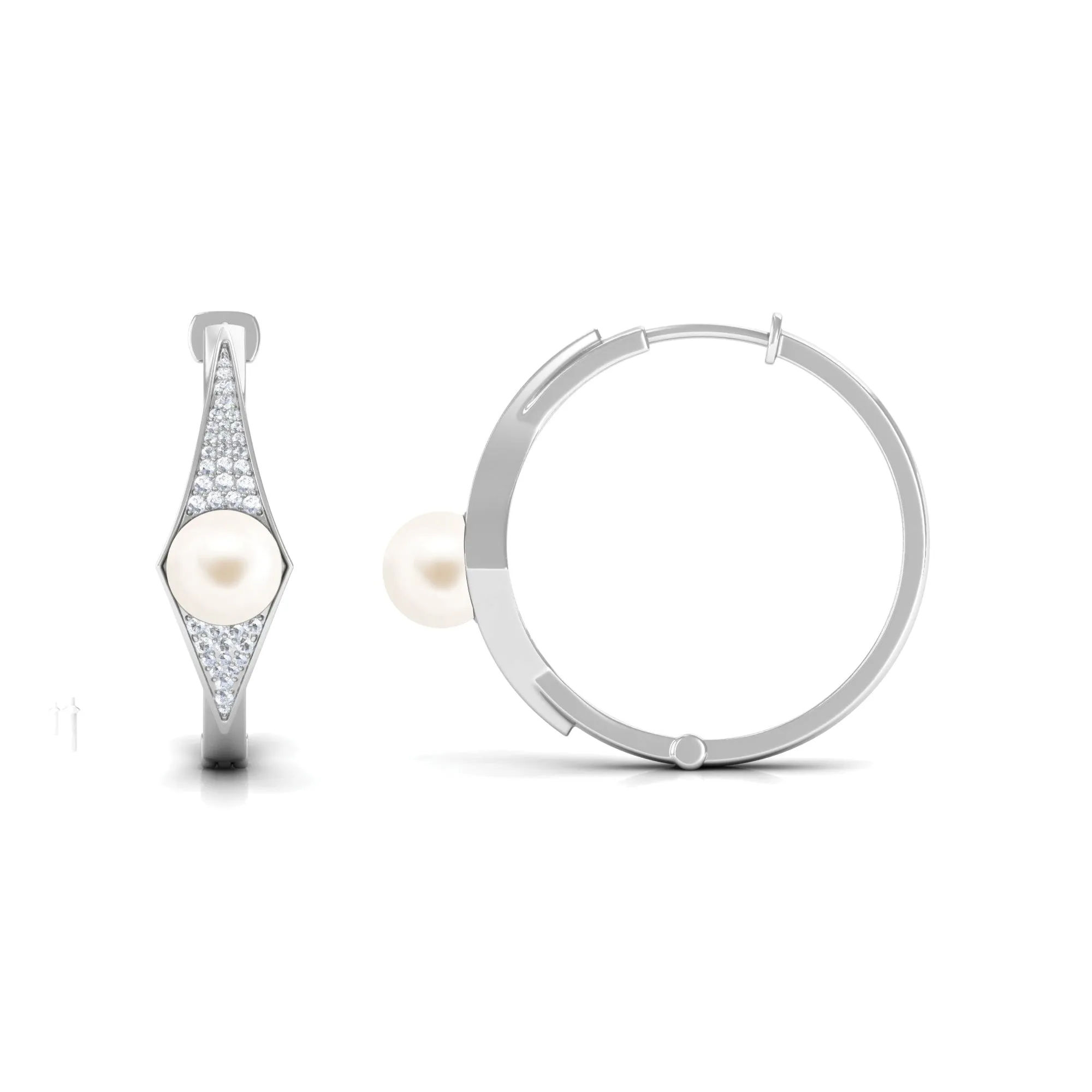 Classic Freshwater Pearl Hoop Earrings with Diamond