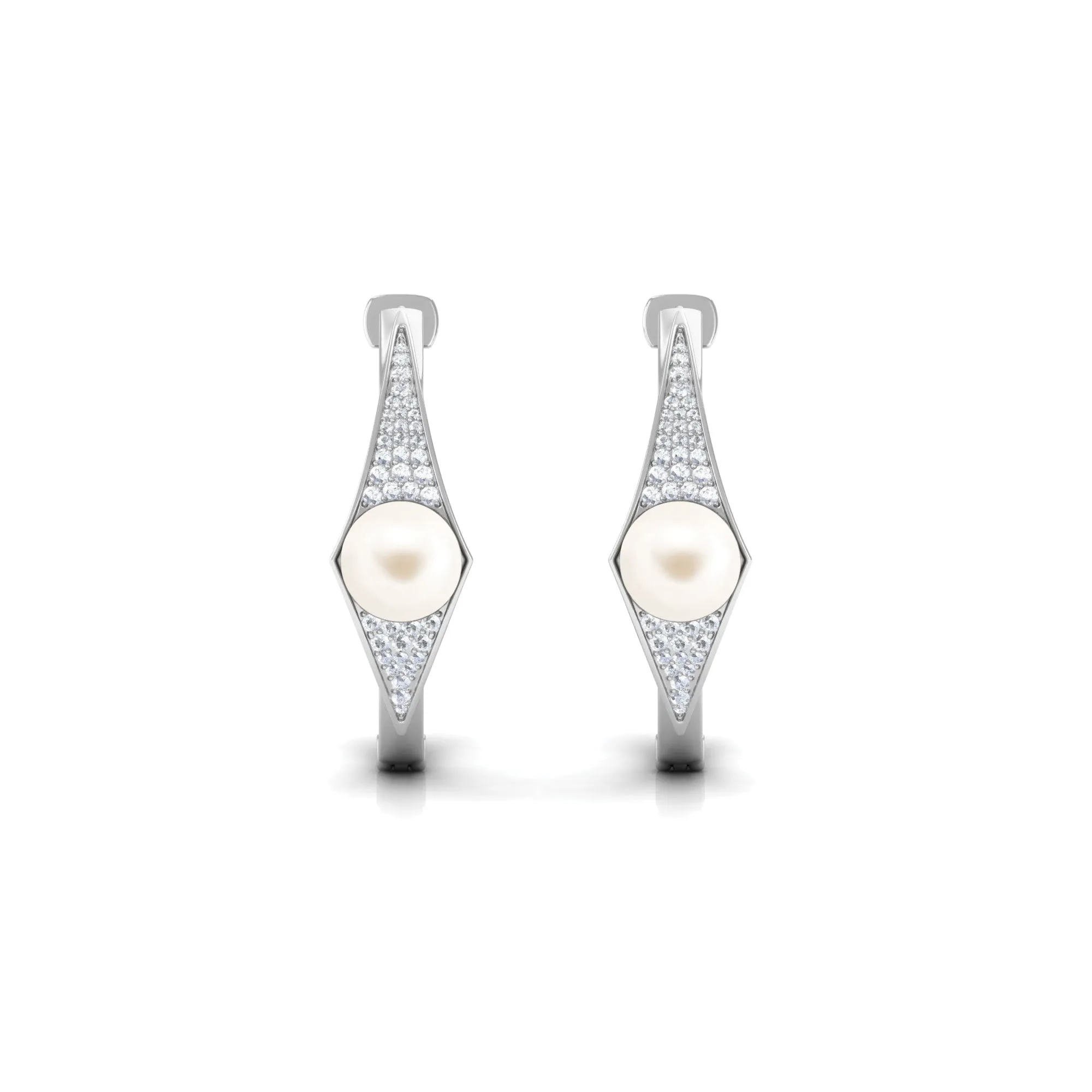 Classic Freshwater Pearl Hoop Earrings with Diamond
