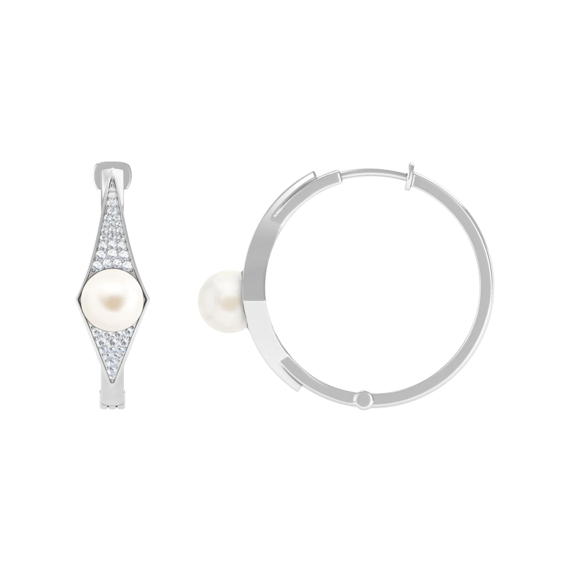 Classic Freshwater Pearl Hoop Earrings with Diamond