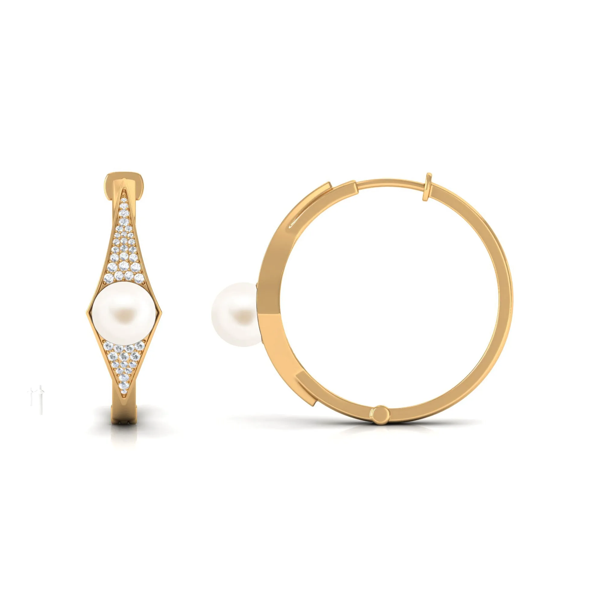 Classic Freshwater Pearl Hoop Earrings with Diamond