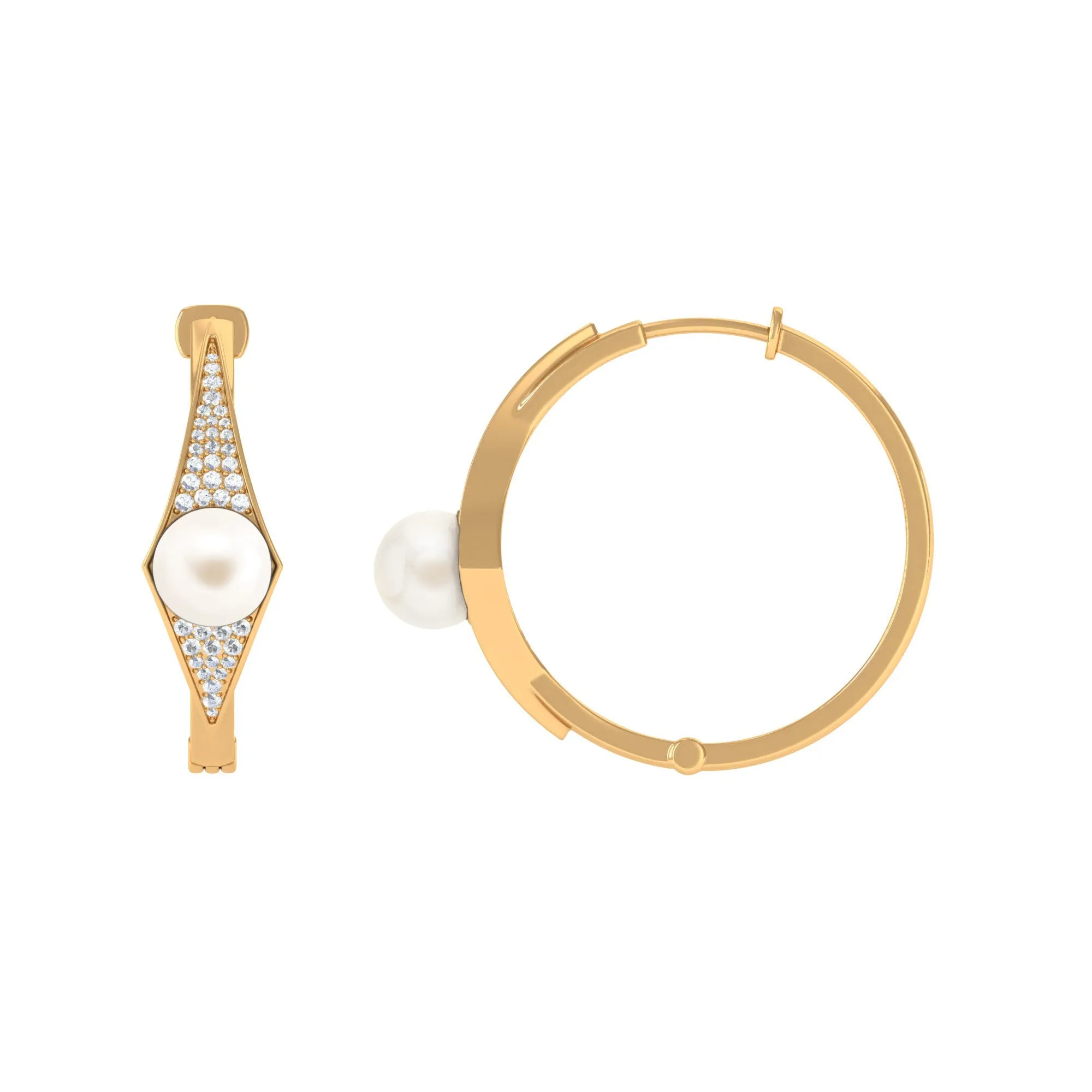 Classic Freshwater Pearl Hoop Earrings with Diamond