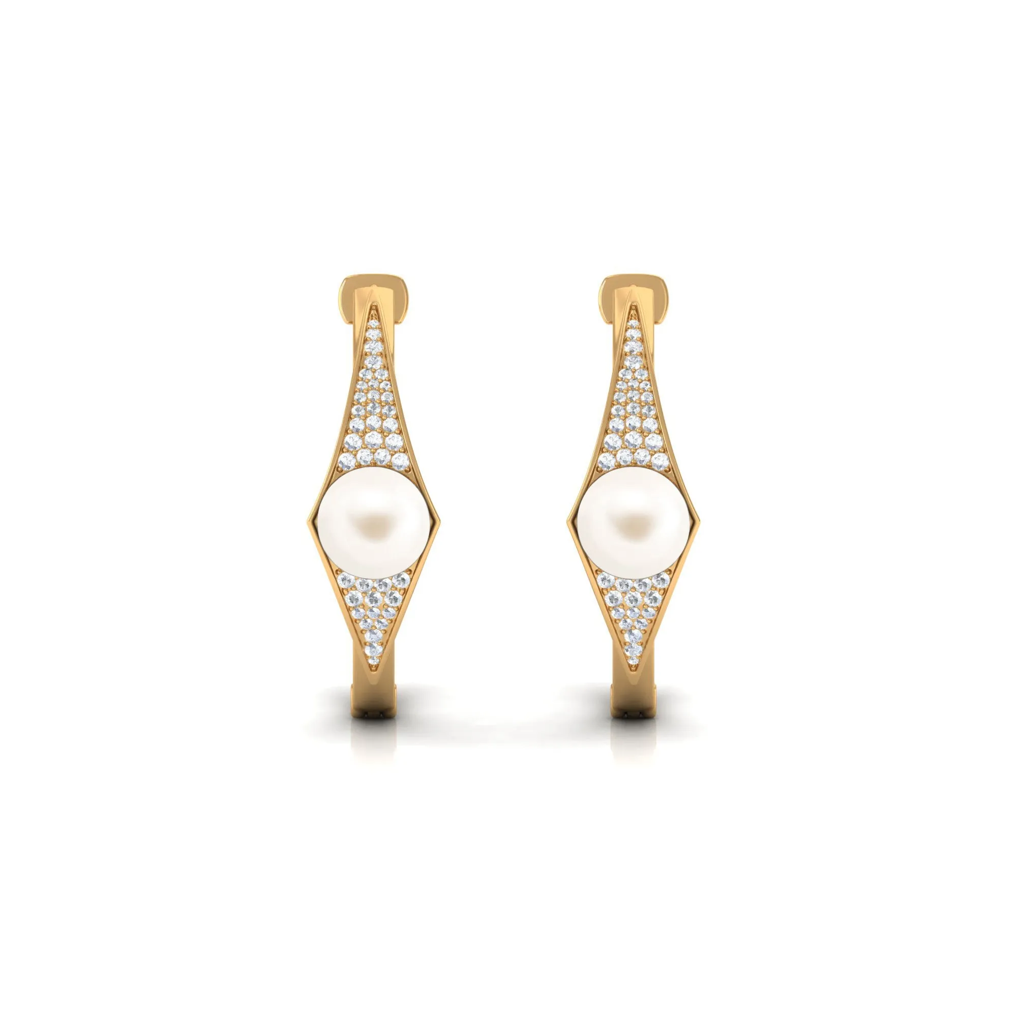 Classic Freshwater Pearl Hoop Earrings with Diamond