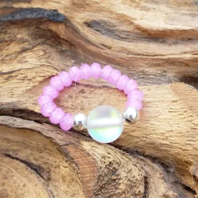Clear Mermaid Glass and Pink Crystal Stretch Toe Ring