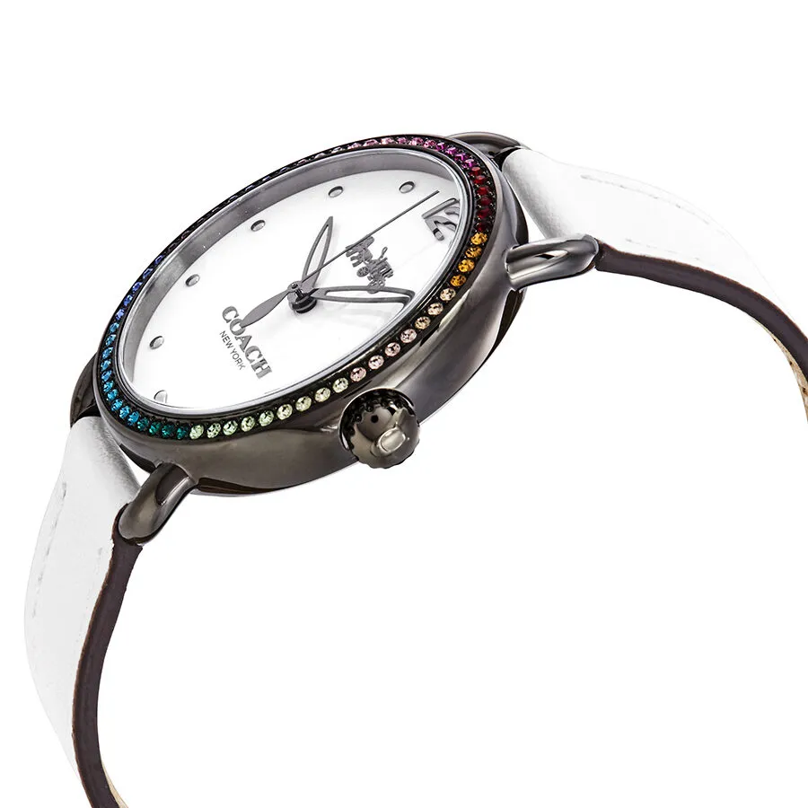 Coach Delancey Crystal White Dial White Leather Ladies Watch 14502888