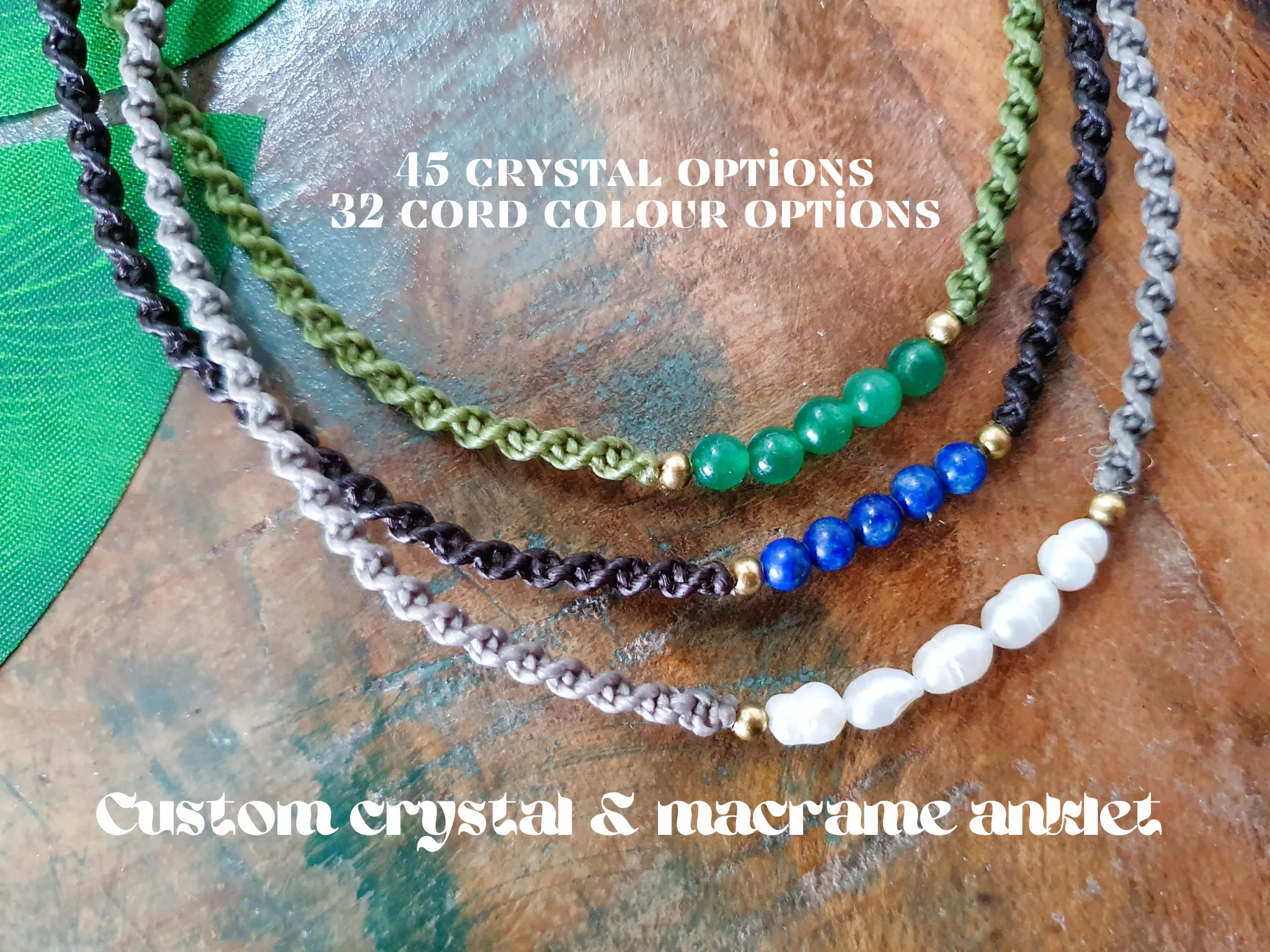 Custom crystal & macrame braided anklet / Choose gemstone choose colour / boho anklet / wanderer surfer witch anklet band / waterproof ankle