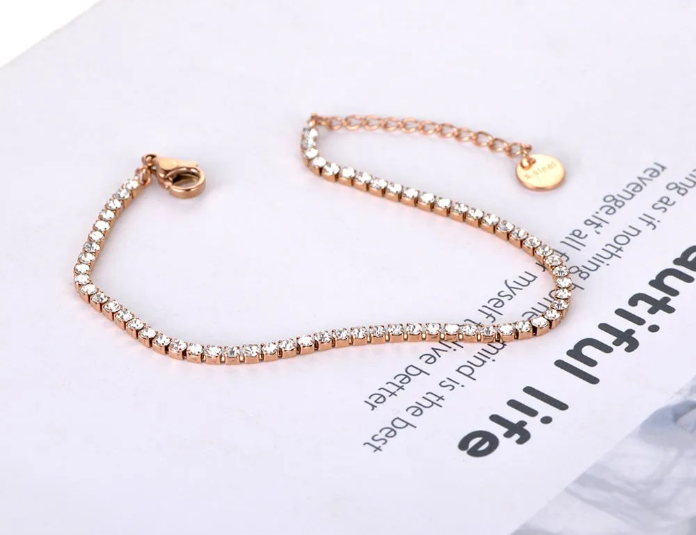 CZ Crystal Charm Anklets Stainless