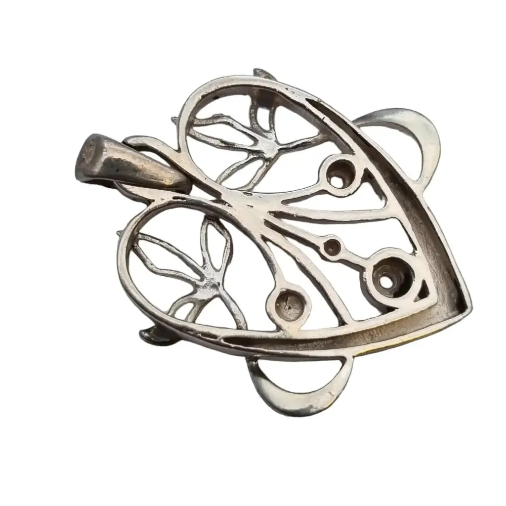 Enamelled silver heart pendant in art nouveau style, floral heart.