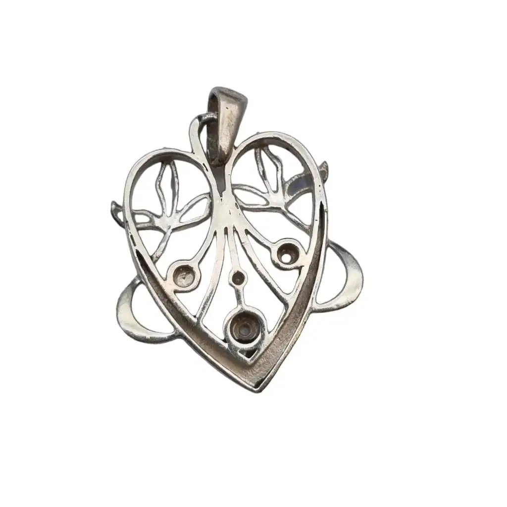 Enamelled silver heart pendant in art nouveau style, floral heart.