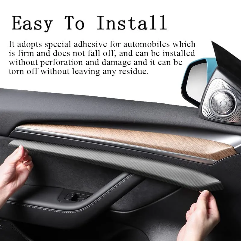 EVBASE Tesla Real Carbon Fiber Interior Front Door Trim Cover For Model 3 Y