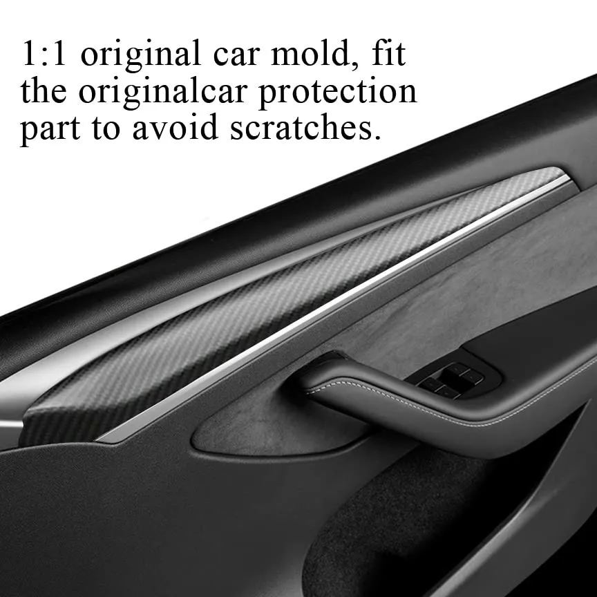 EVBASE Tesla Real Carbon Fiber Interior Front Door Trim Cover For Model 3 Y