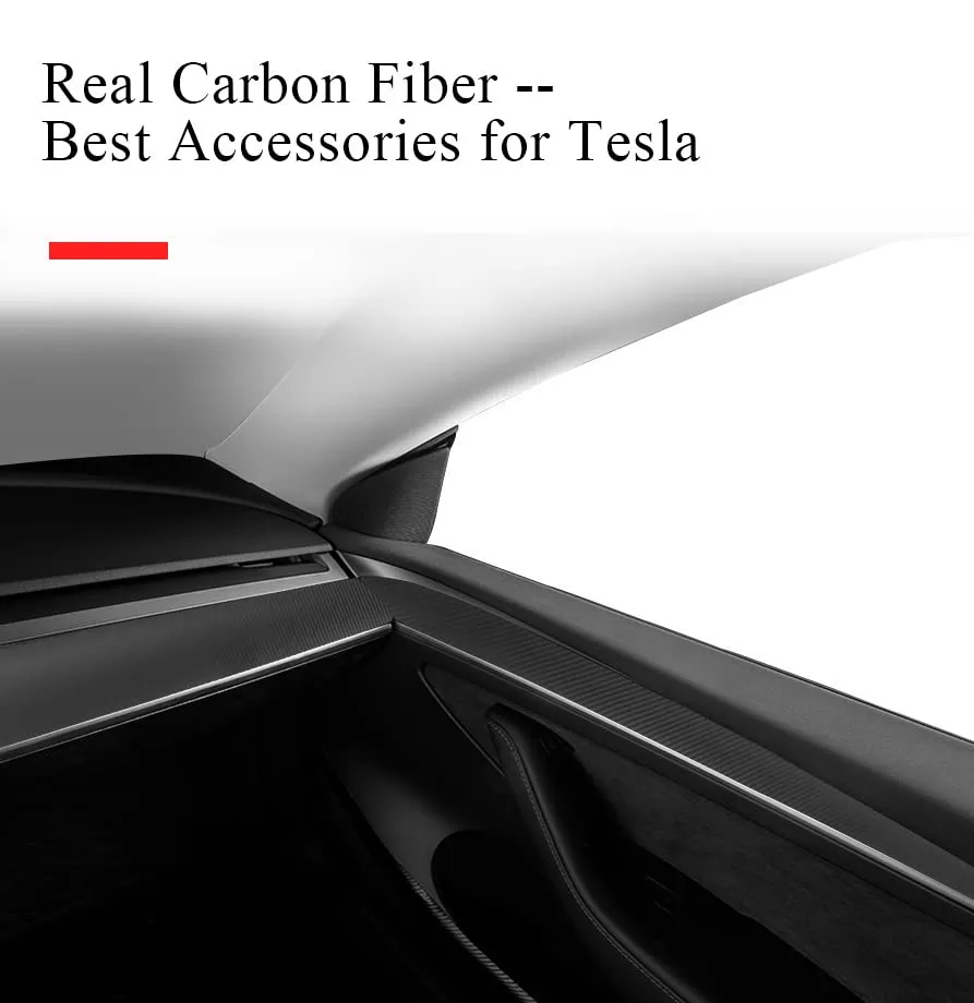 EVBASE Tesla Real Carbon Fiber Interior Front Door Trim Cover For Model 3 Y