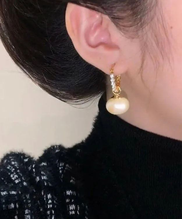 Fashion White Copper Overgild Pearl Hoop Earrings LY2296