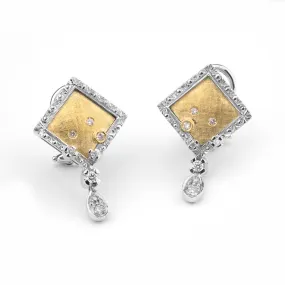 Florentine finish 18k gold and diamonds earrings
