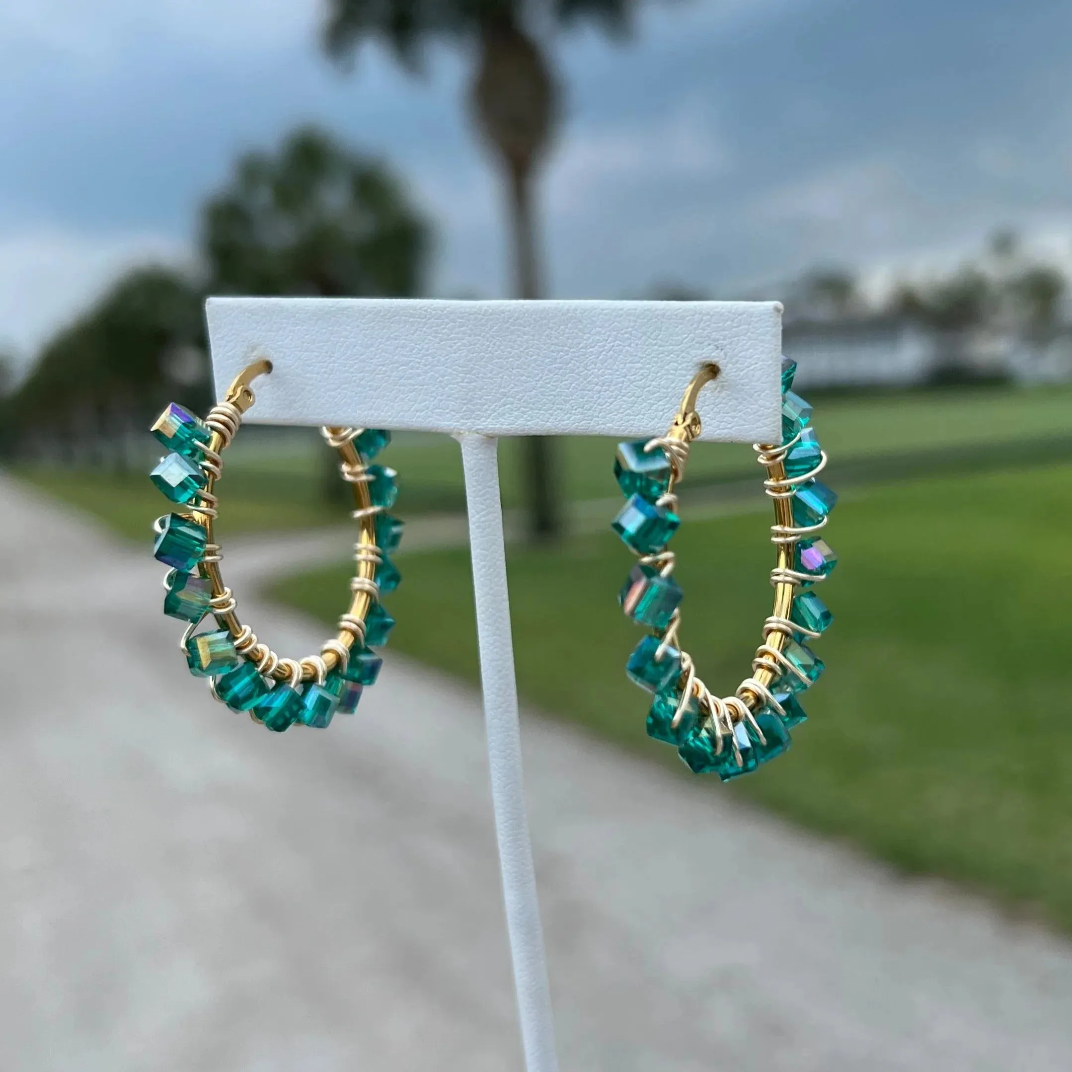 Gold & Czech Crystals Hoop Earrings