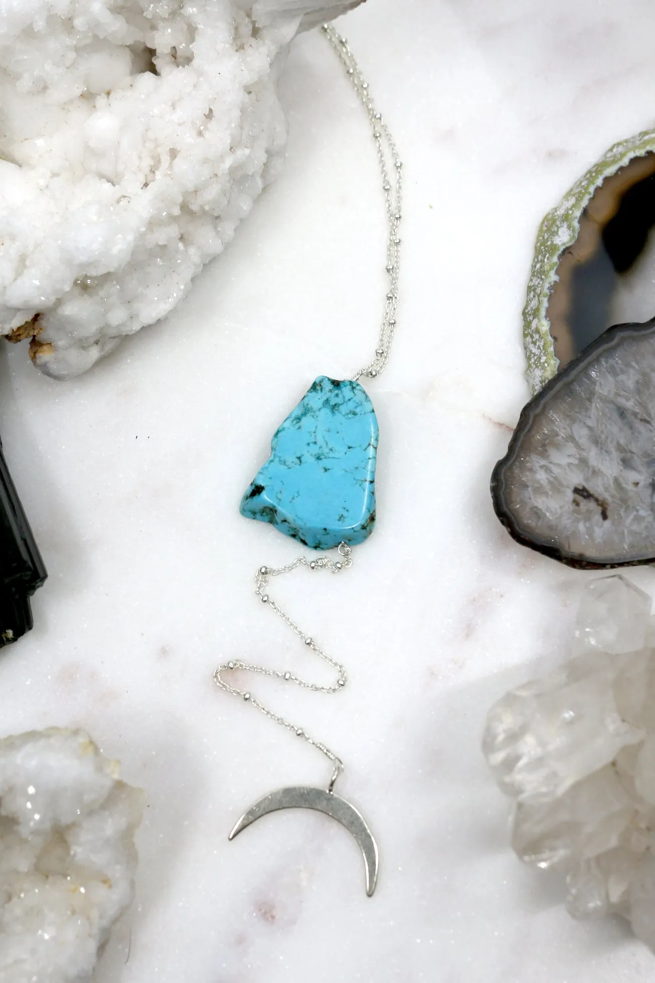 Green Tide // Turquoise Chunk Crescent Necklace, Silver, Gold Fill, Handmade // BH-N026