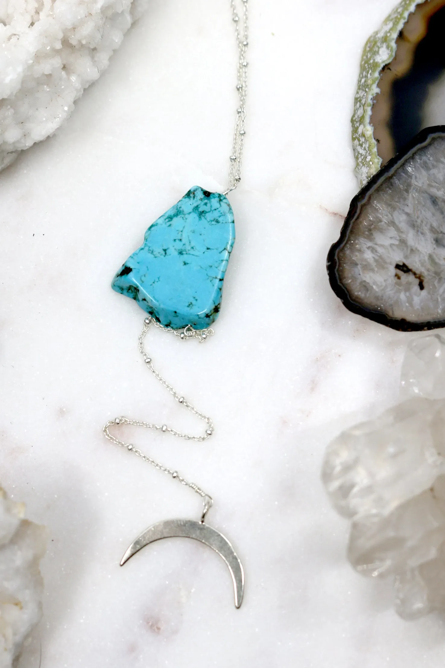 Green Tide // Turquoise Chunk Crescent Necklace, Silver, Gold Fill, Handmade // BH-N026