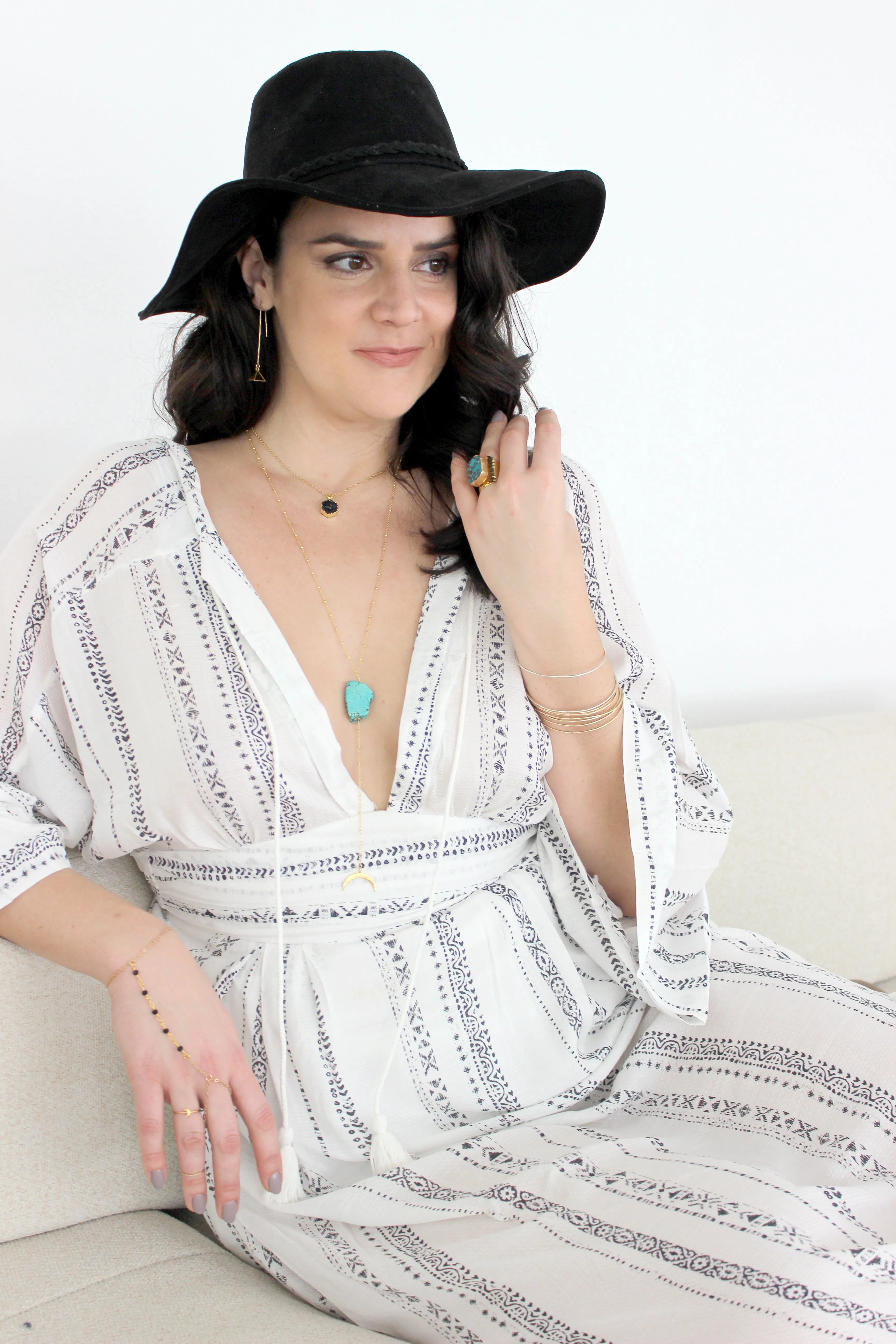 Green Tide // Turquoise Chunk Crescent Necklace, Silver, Gold Fill, Handmade // BH-N026