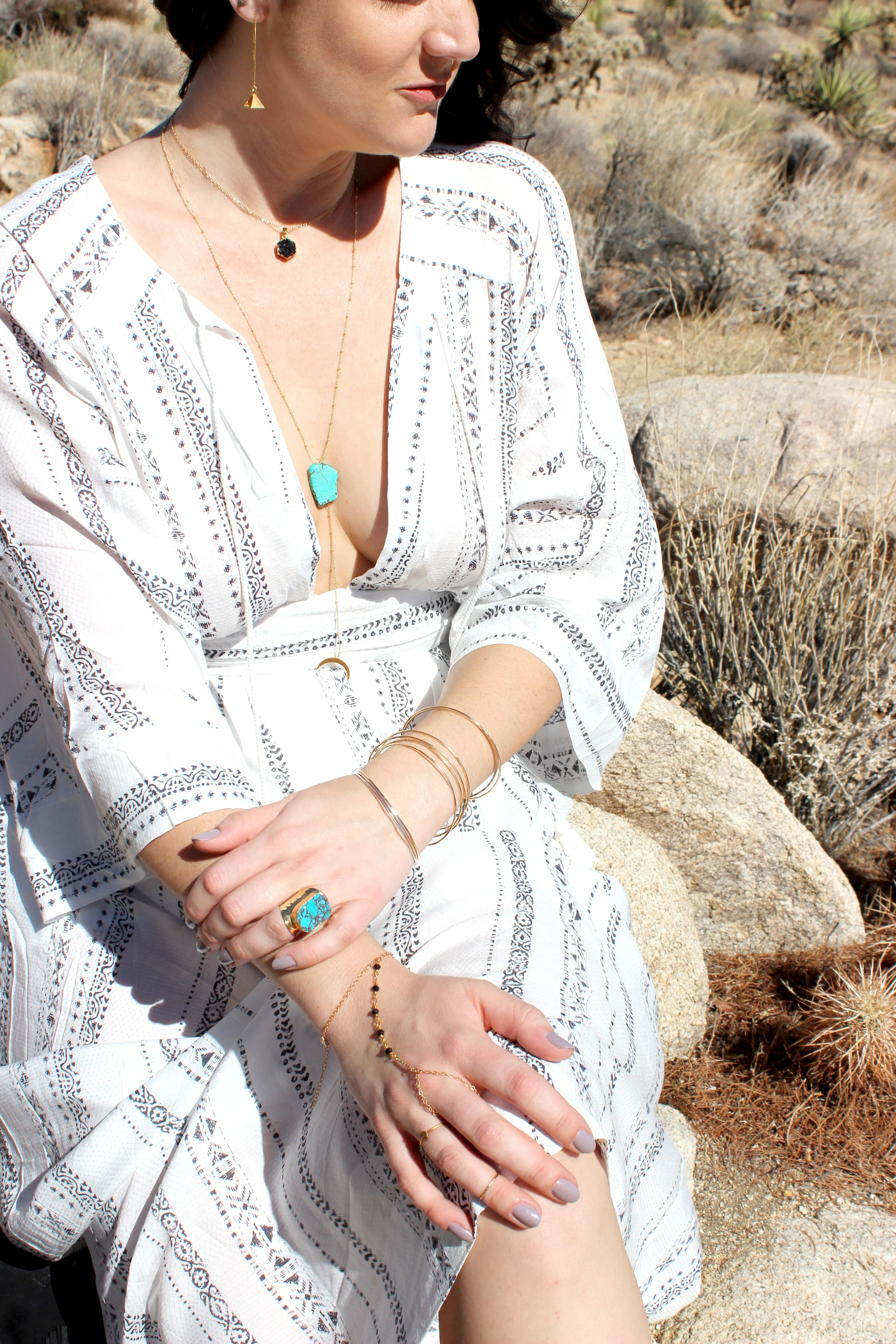 Green Tide // Turquoise Chunk Crescent Necklace, Silver, Gold Fill, Handmade // BH-N026