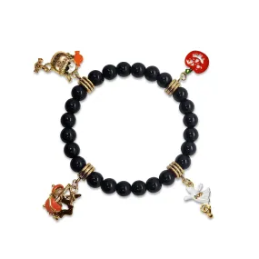 Halloween Trick or Treat Genuine Onyx Charm Bracelet | Handmade in USA | 4 Hand-Painted Charms