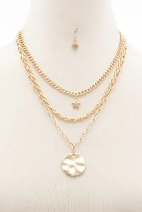Hammered Disc Star Charm Layered Neclace