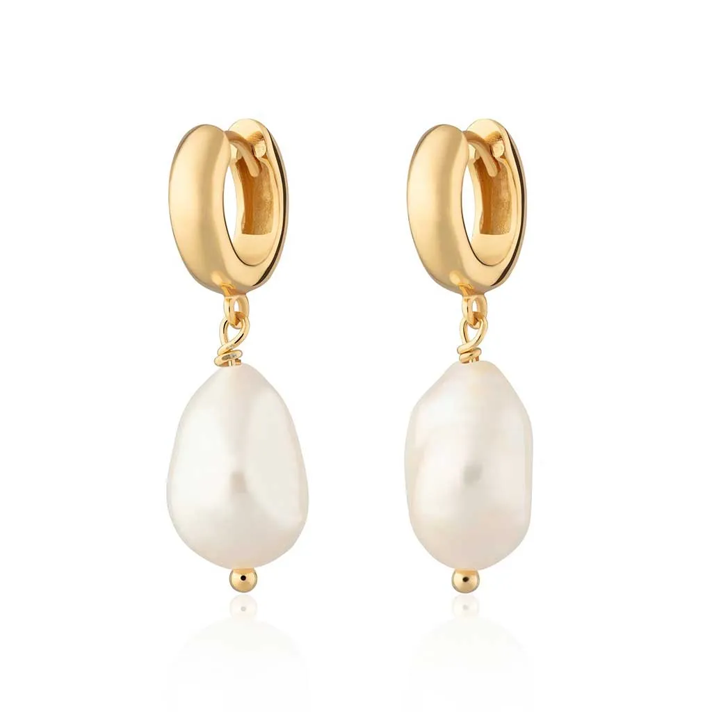 Hannah Martin Baroque Pearl Huggie Earrings 18k Gold Plated Sterling Silver