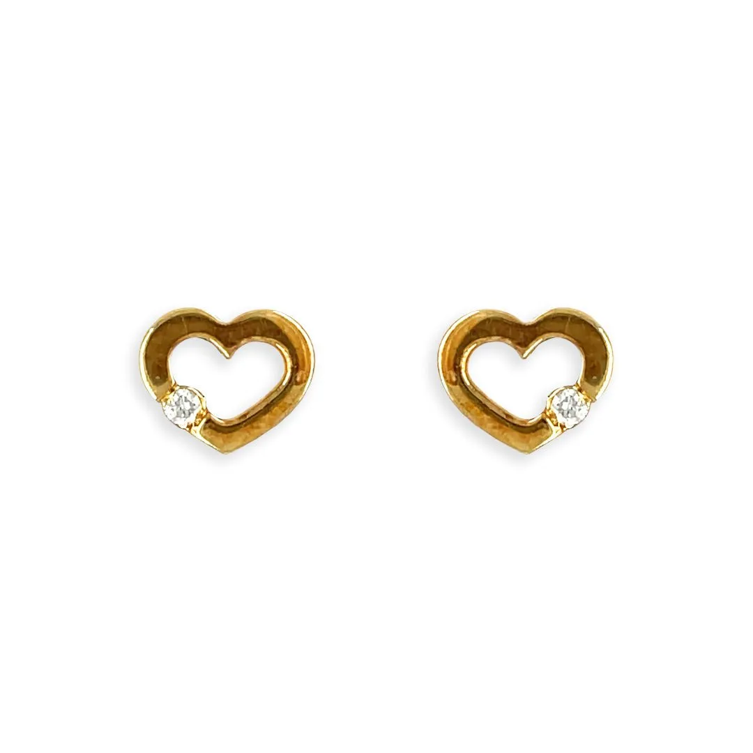Heart Shape Gold and Diamond Earrings