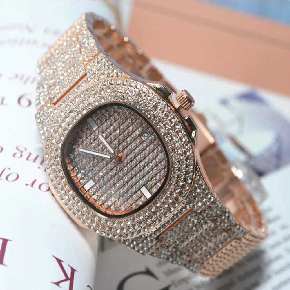 Hip Hop Men Iced Out Watches Luxury Date Quartz Wrist Watches