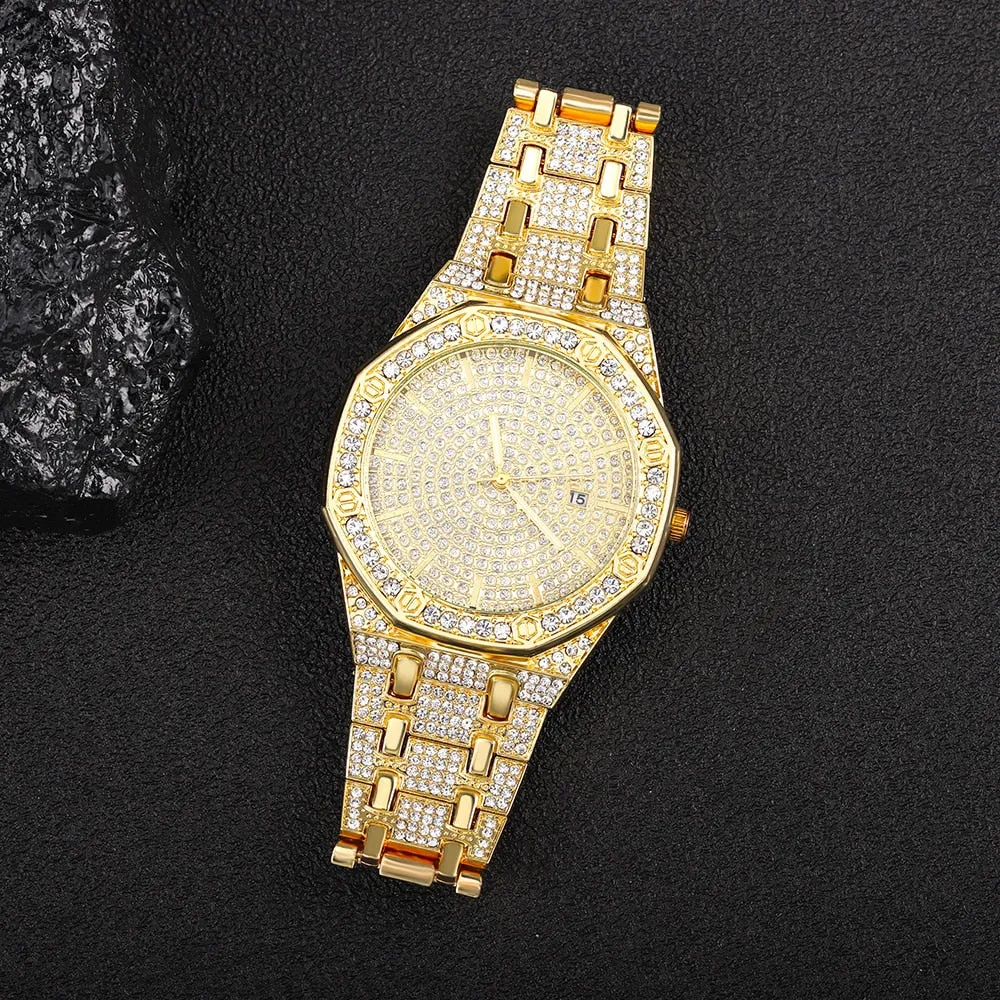 Hip Hop Men Iced Out Watches Luxury Date Quartz Wrist Watches