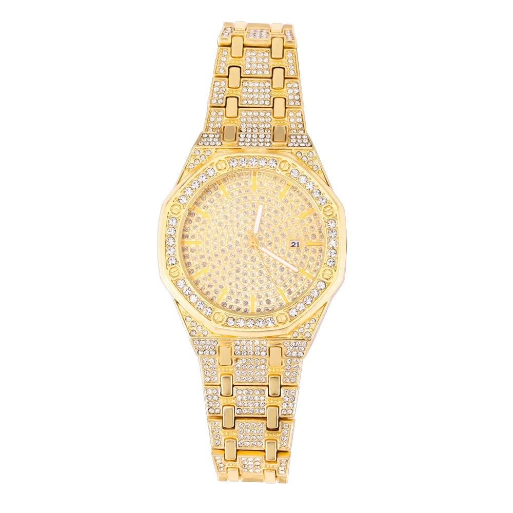 Hip Hop Men Iced Out Watches Luxury Date Quartz Wrist Watches