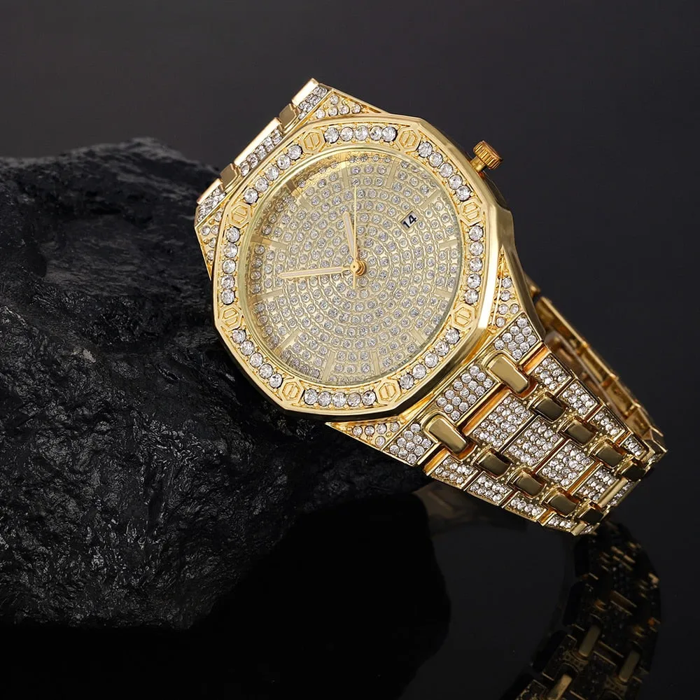 Hip Hop Men Iced Out Watches Luxury Date Quartz Wrist Watches