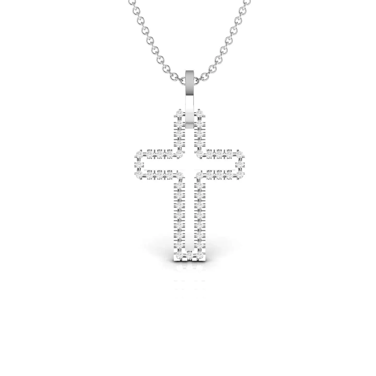 Hollow Diamond Cross Necklace