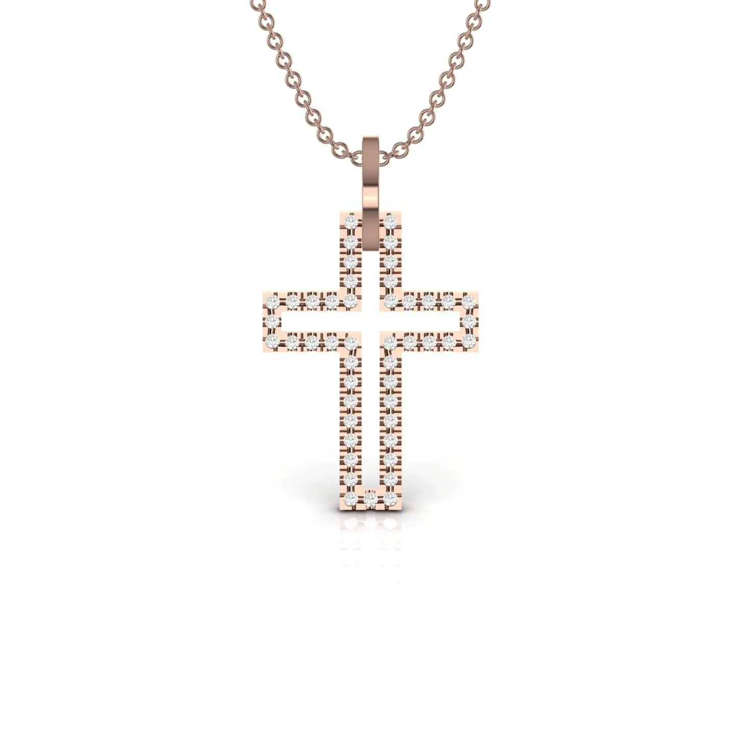 Hollow Diamond Cross Necklace
