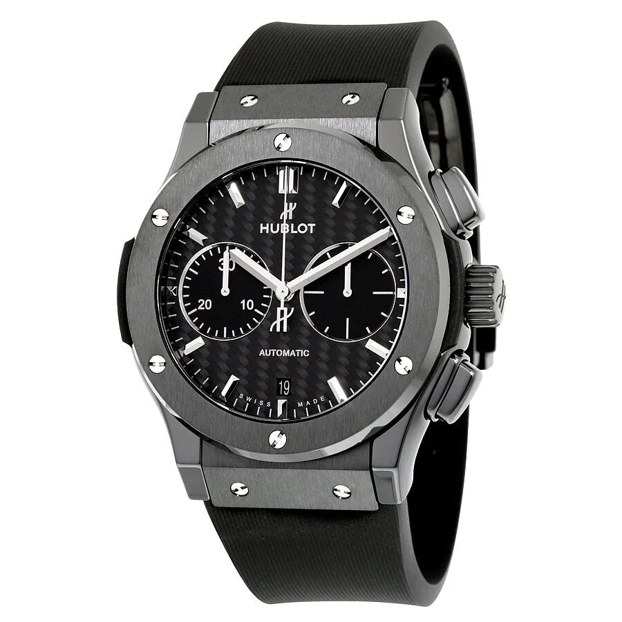 Hublot Classic Fusion Automatic Chronograph Black Magic Matt Carbon Fiber Dial Black Rubber Men's Watch 521.CM.1771.RX