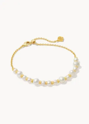Kendra Scott Jovie Gold Beaded Delicate Chain Bracelet in White Pearl