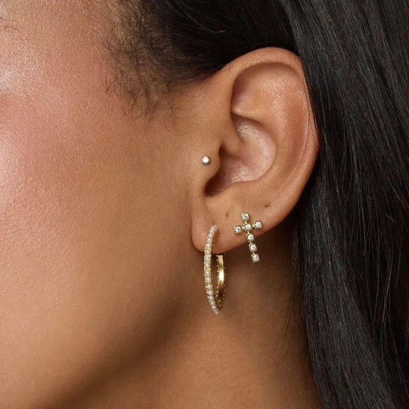 Kinsey Designs | Whit Thin Gold Tone Hoop Earrings with Pearl and CZ Crystal Accented Border