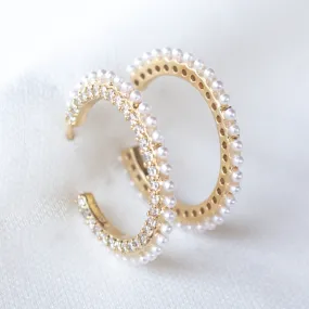 Kinsey Designs | Whit Thin Gold Tone Hoop Earrings with Pearl and CZ Crystal Accented Border