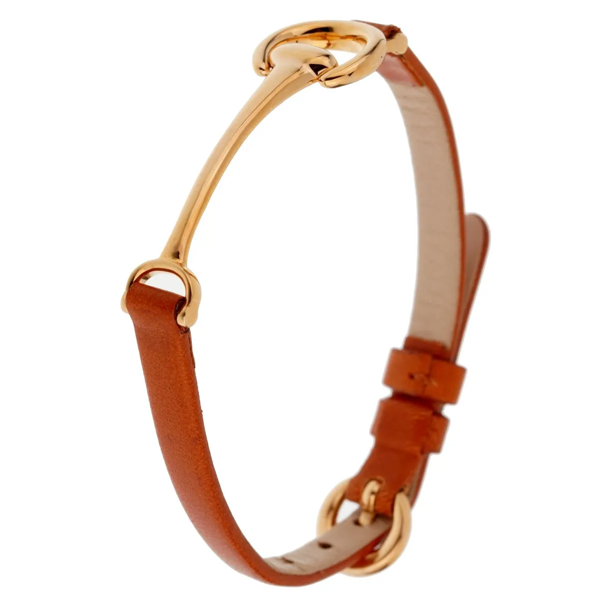 Ladies Rose Gold Brown Leather Horsebit Bracelet