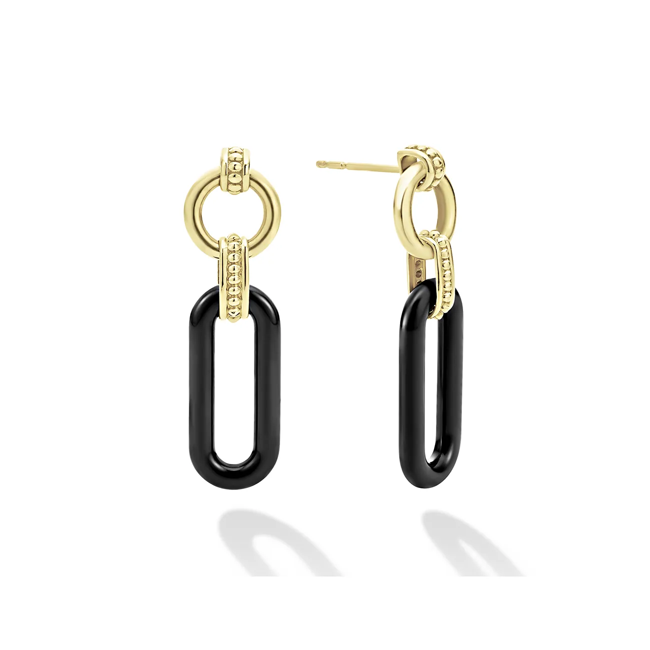 LAGOS Signature Caviar 18K Gold and Black Ceramic Link Drop Earrings