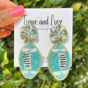 Light Blue Football Beaded Earrings