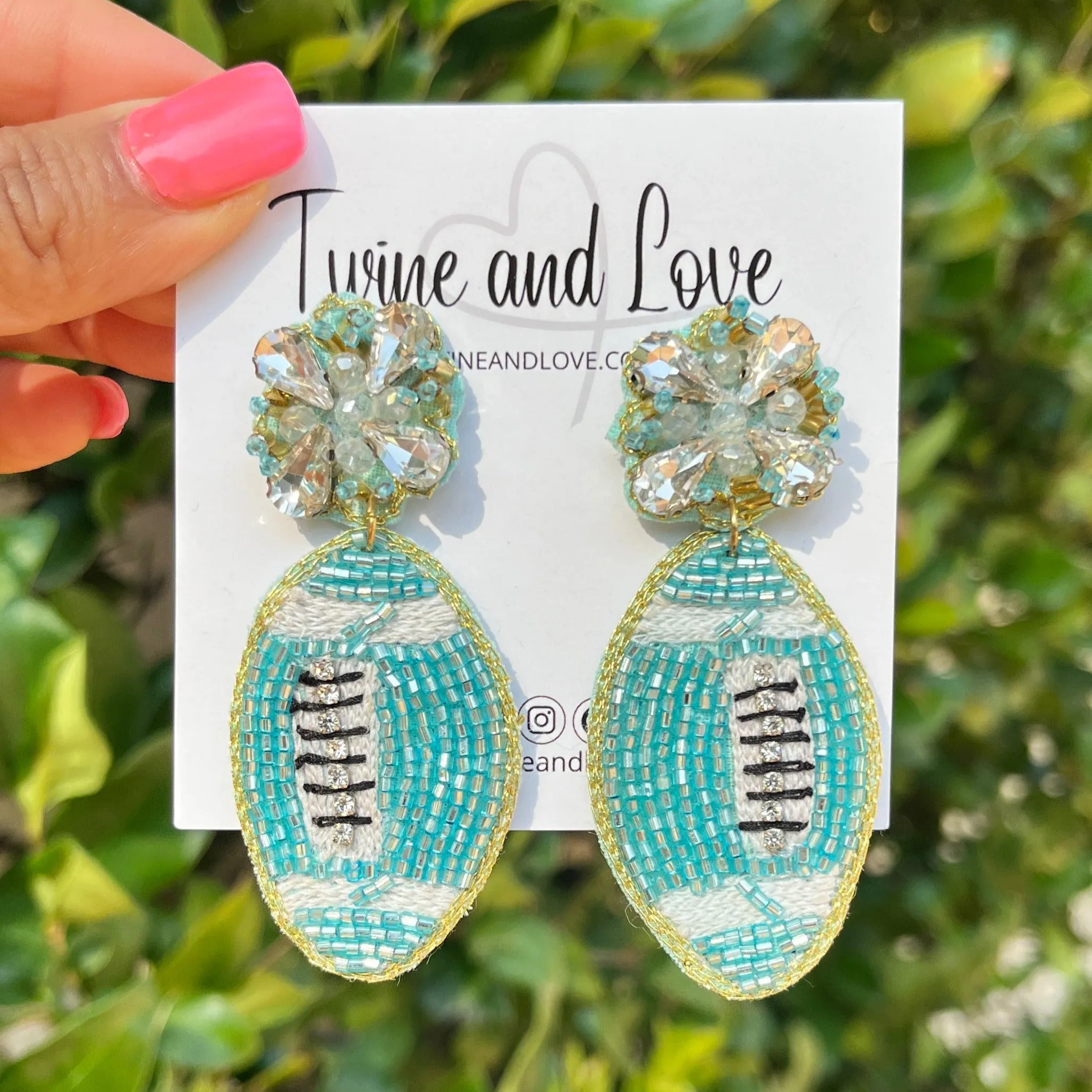Light Blue Football Beaded Earrings