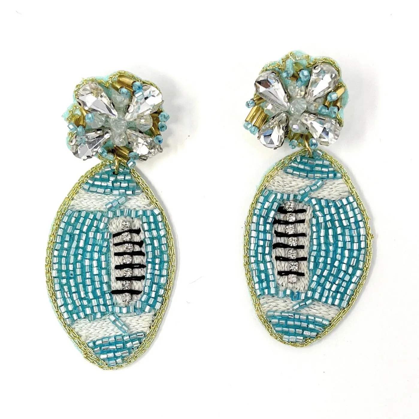 Light Blue Football Beaded Earrings