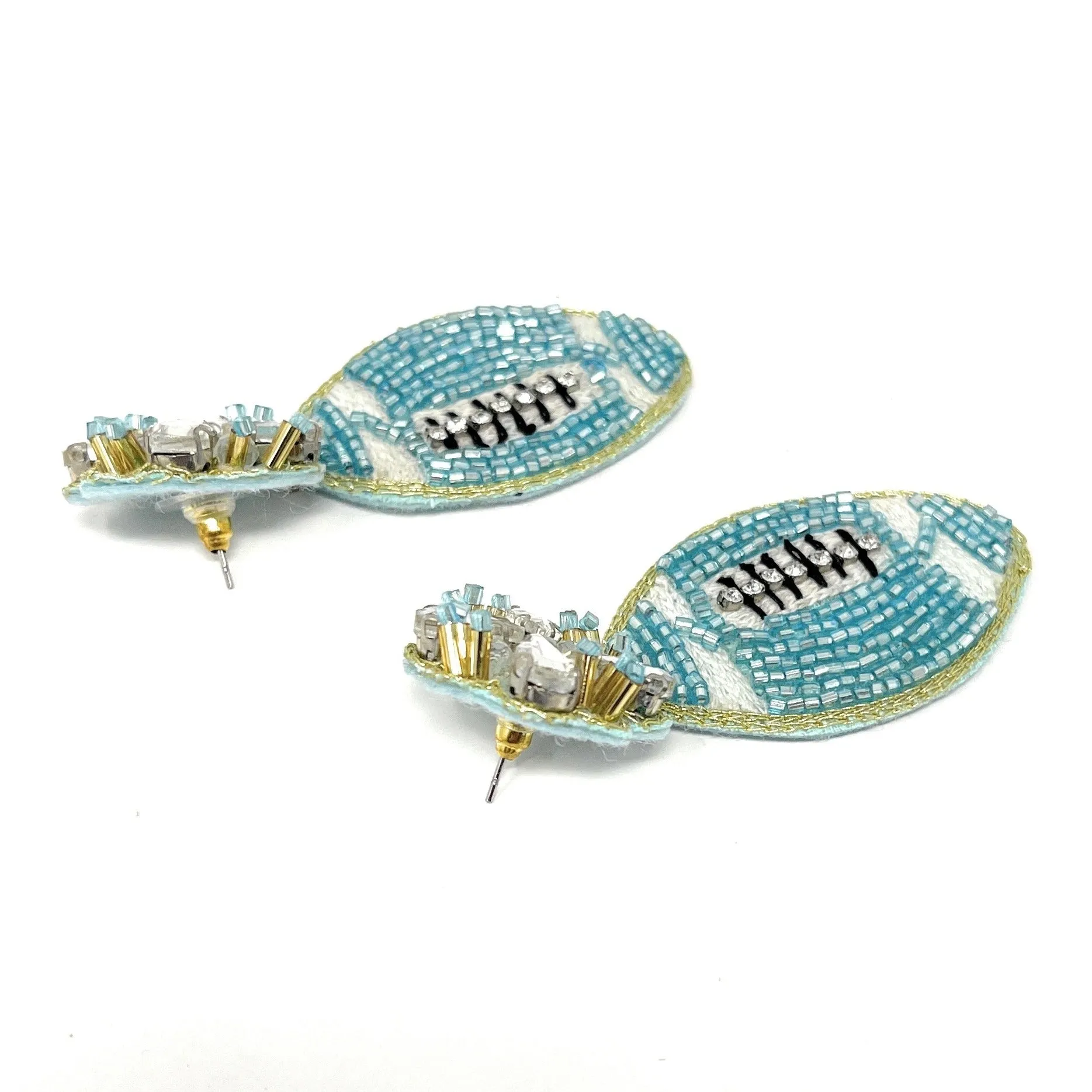 Light Blue Football Beaded Earrings