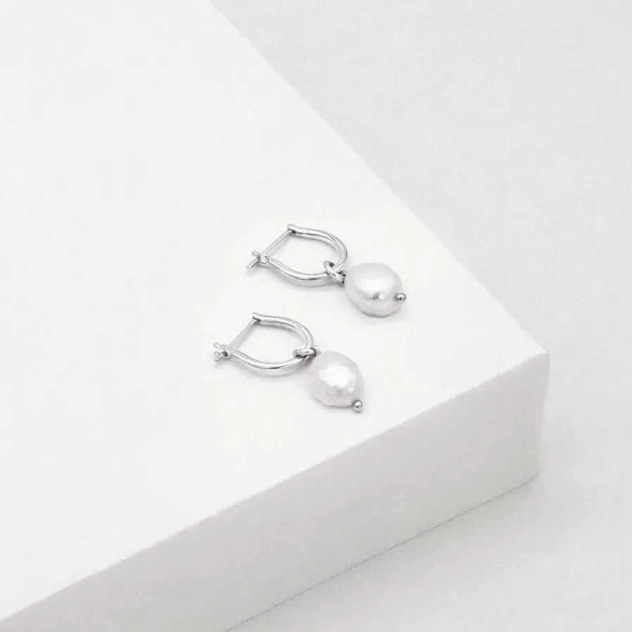 Linda Tahija Baroque Pearl Hoop Earrings - Silver