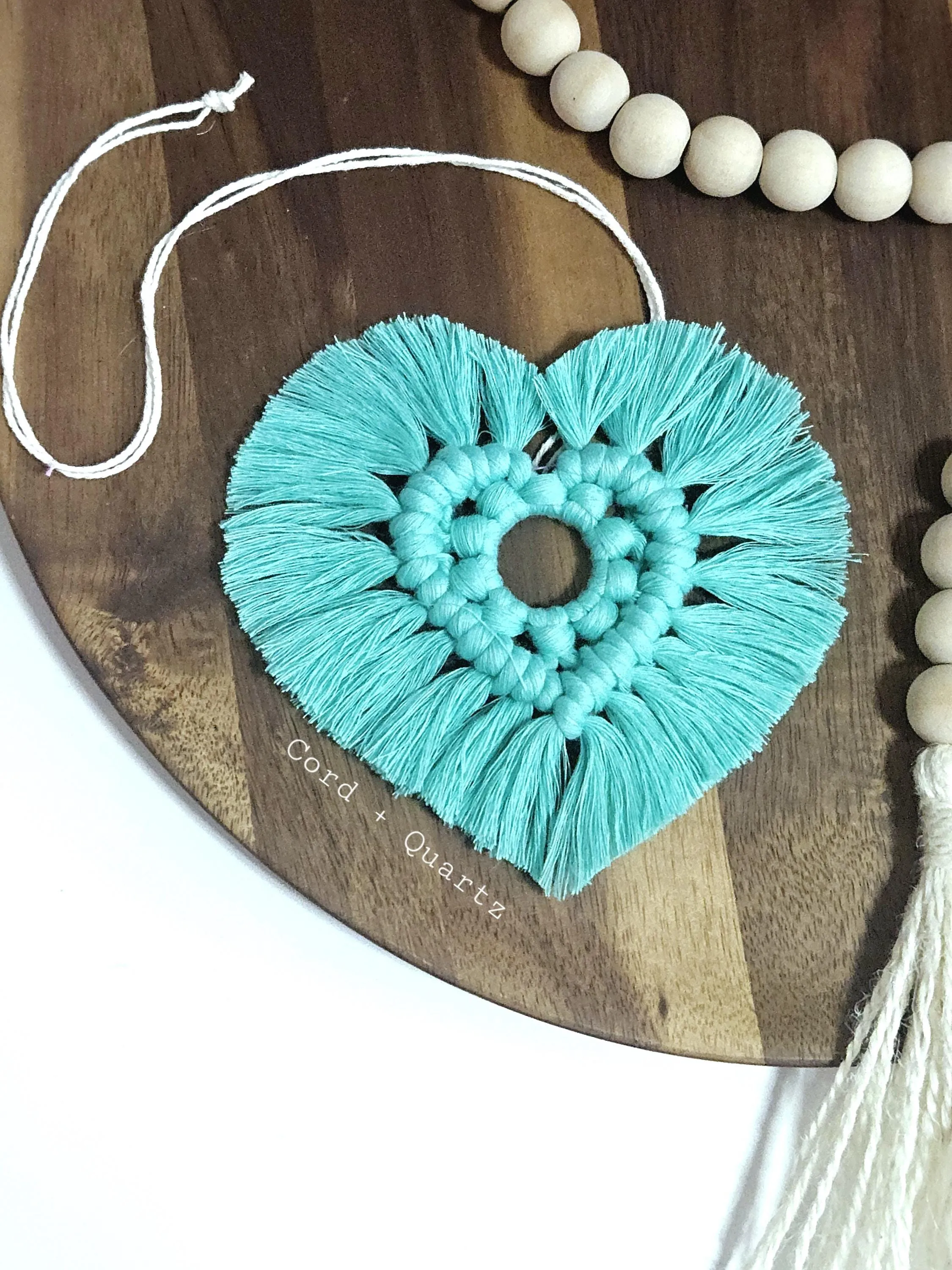 Macrame heart rear view mirror charm pdf pattern tutorial. Step by step. beginner friendly. valentines day mirror hanger.