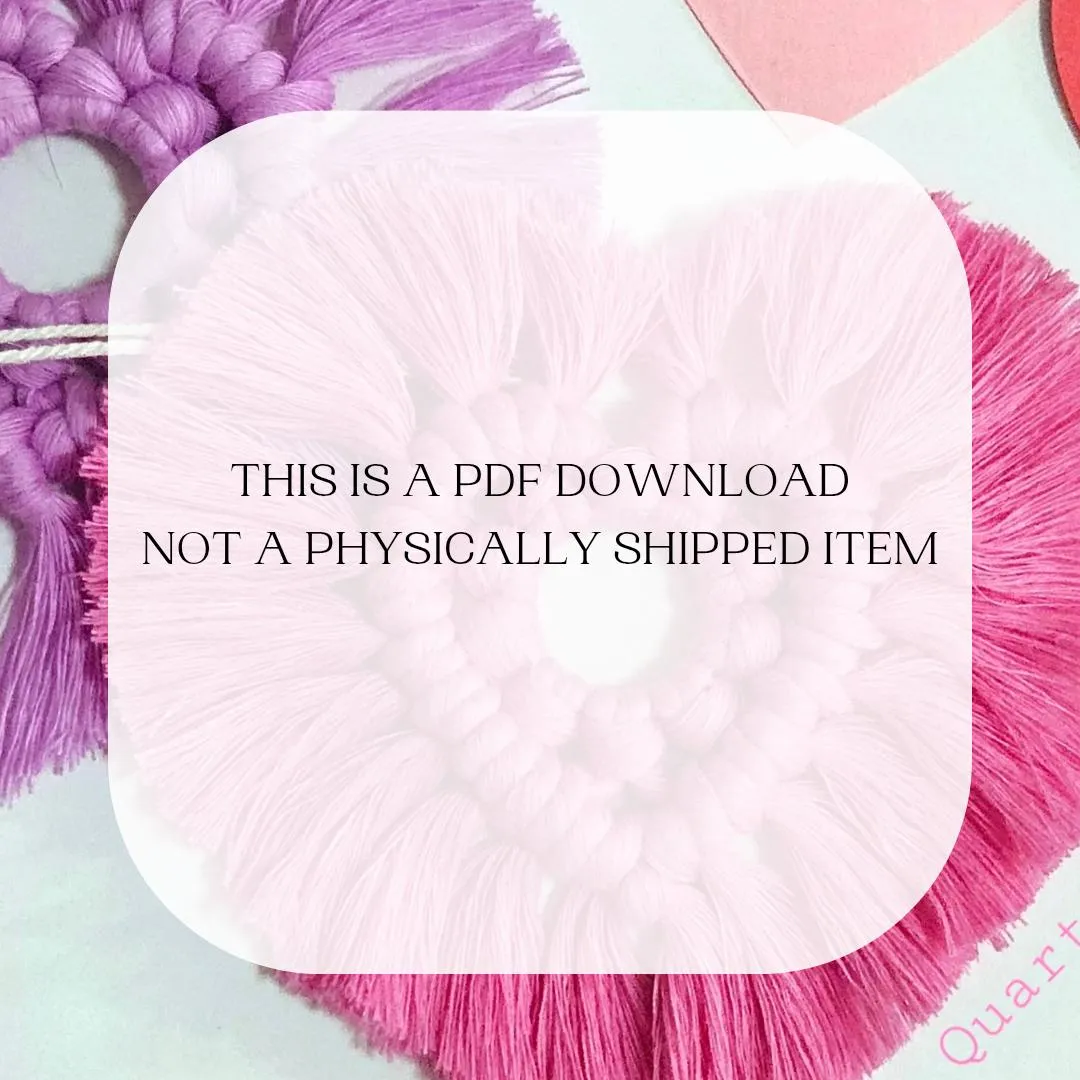 Macrame heart rear view mirror charm pdf pattern tutorial. Step by step. beginner friendly. valentines day mirror hanger.