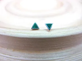 Malachite 3mm Tiny Triangle Stud Earrings in 925 Sterling Silver