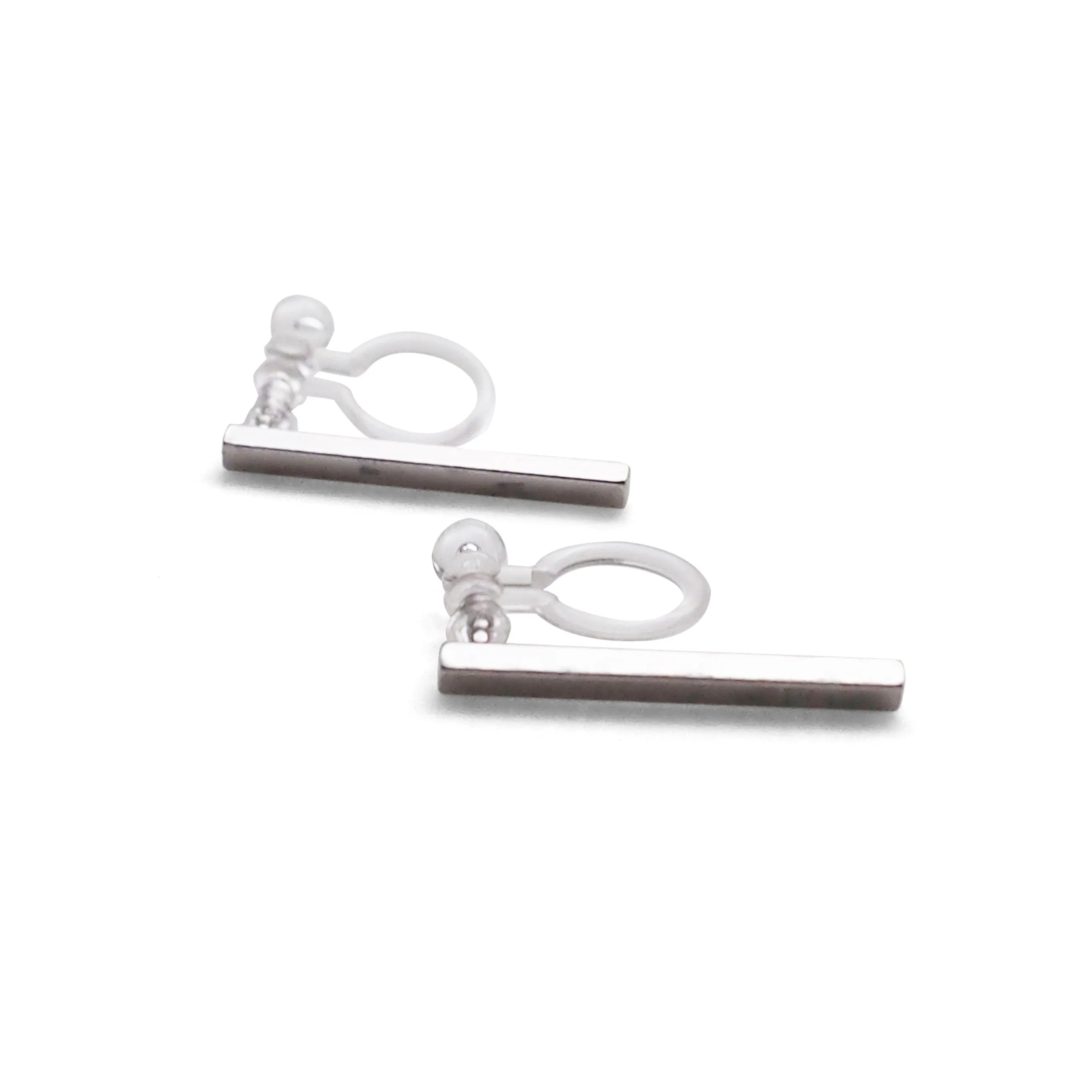 Minimal short bar invisible clip on earrings ( Silver tone )
