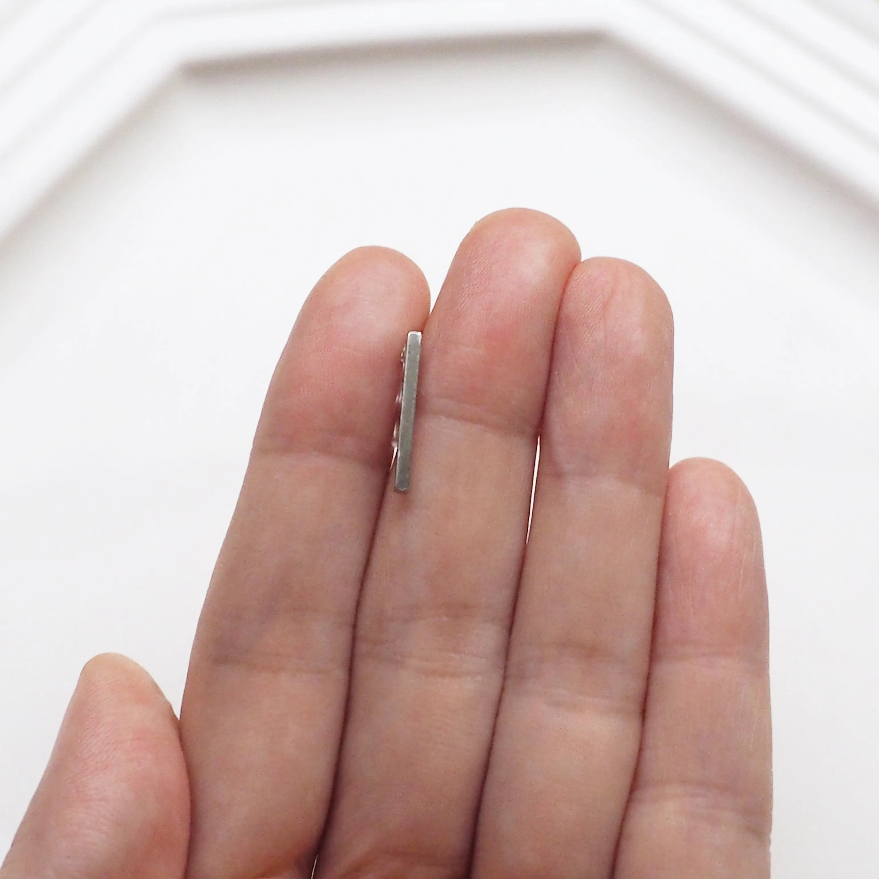 Minimal short bar invisible clip on earrings ( Silver tone )