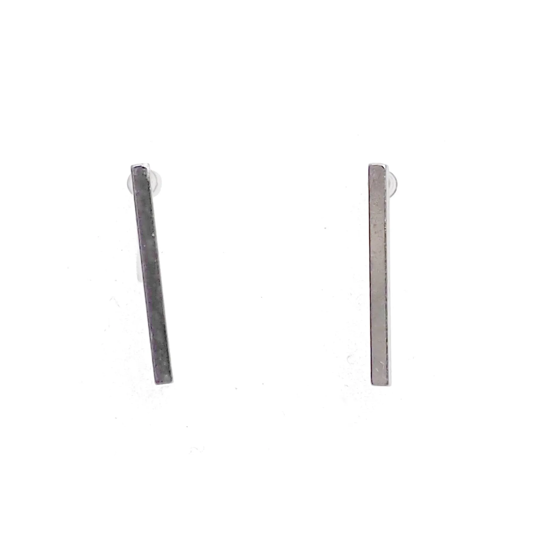 Minimal short bar invisible clip on earrings ( Silver tone )