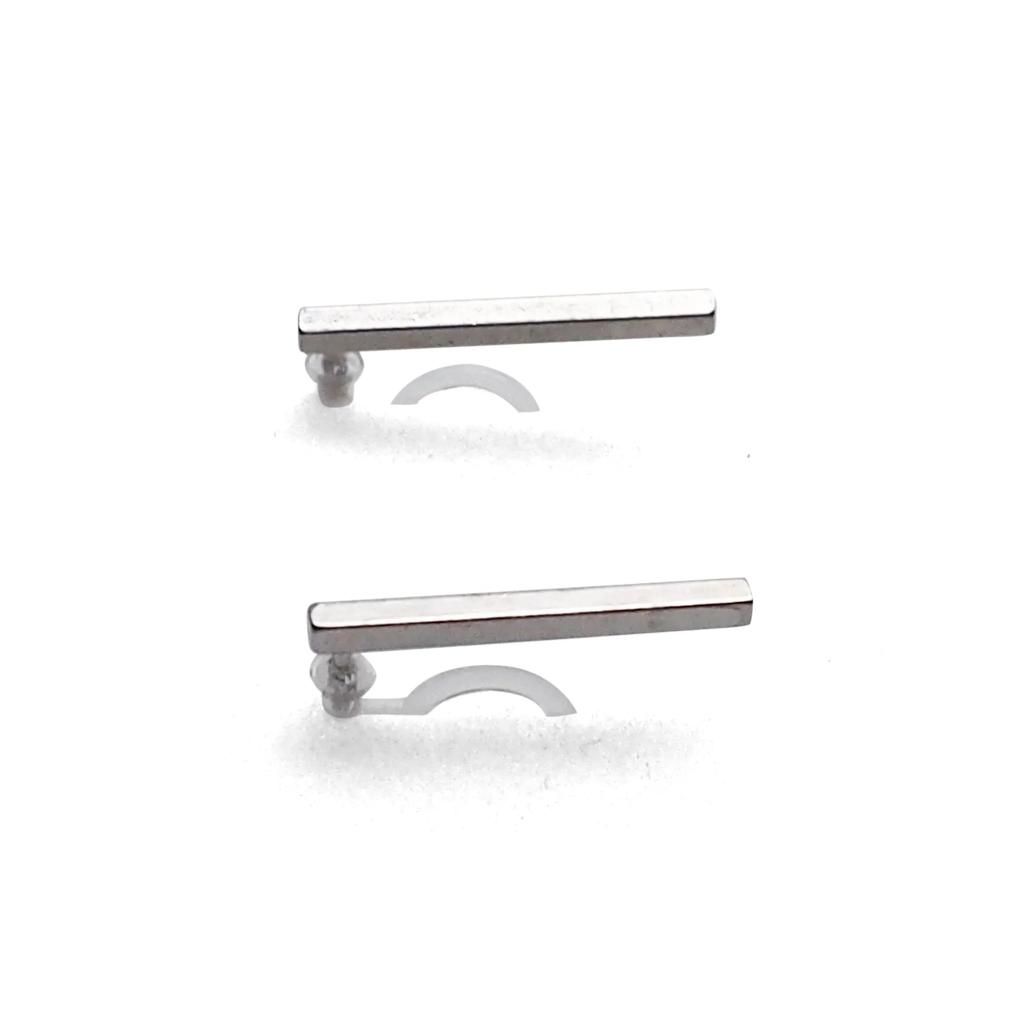 Minimal short bar invisible clip on earrings ( Silver tone )